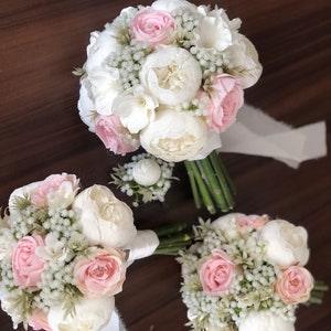 Pink Peony Bridal Bouquet and Bridesmaid Bouquet: Coordinated Set
