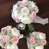 Pink Peony Bridal Bouquet and Bridesmaid Bouquet: Coordinated Set