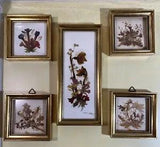 Set of 5 Vintage Switzerland Pressed Dried Flowers in Gold Frames 1970's 3x3