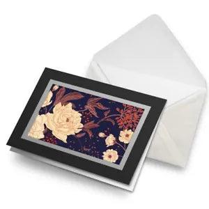 Greetings Card (Black) - Vintage Peonies Roses Vintage Flowers Birthday Gift #16