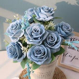 Artificial Roses Flowers 9 Heads Arrangement Silk Bouquet Glorious Moral for Home Office Parties and Wedding Decoration