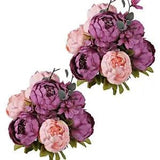 2Pcs Vintage Artificial Peony Silk Flowers Bouquet Home Wedding