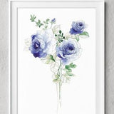 Blue Rose Bouquet, Blue Flower Painting, Watercolor Flowers Wall Art, Living Room Decor, Rose Painting, Blue Wall Art