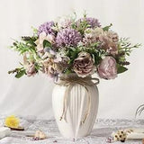 Peonies Artificial Flowers in Vase, Fake Hydrangea Silk Peony Flower Purple