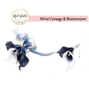 Real touch Wrist corsage Boutonniere-keepsake artificial calla lily Navy theme