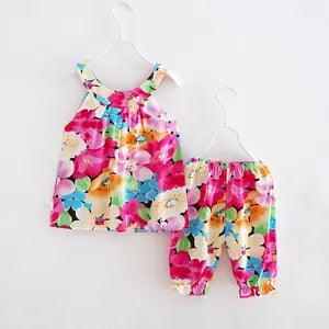 SALE handmade Girls Summer Peony Flower Trapeze Shorts SET Size 1/2/3/4