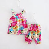 SALE handmade Girls Summer Peony Flower Trapeze Shorts SET Size 1/2/3/4