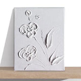 Sculptural white acrylic painting of abstract orchid in bloom. Original impasto palette knife art on small canvas. French wall decor gift.