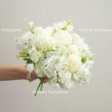Chrysanthemum Ball and Hydrangea Small Bouquet | Artificial Flower | Wedding/Home Decoration | Gifts - White