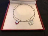 Baccarat Set Crystal Clear Lily Flower Pendant & Heart Pink Crystal 925 sterling