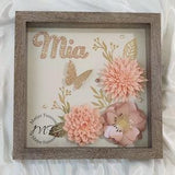 Paper Flowers Shadow Box | Custom Personalized Names Shadow Box | 3D Flowers Frames Shadow Boxes | Modern Minimal | Peach Rose Gold Decor