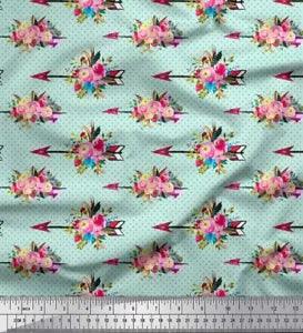 Soimoi Green Cotton Poplin Fabric Dot & Ranunculus Floral Print-z9G