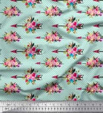 Soimoi Green Cotton Poplin Fabric Dot & Ranunculus Floral Print-z9G