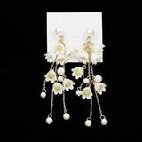New White Fairy Flower Earrings Lily of the Valley w/ Pearl Long Tassel Earrings