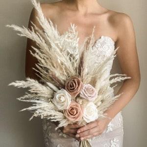 Pink Rose & Pampas Grass Bridal Bouquet | Boho Dried Florals for Wedding