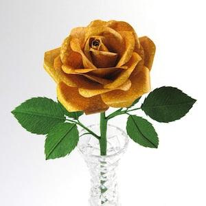 Yellow Paper Leather Rose 3rd Anniversary Gift for Her / Paper Leather Flower for Leather Anniversary Gift / Yellow Third Anniversary Rose