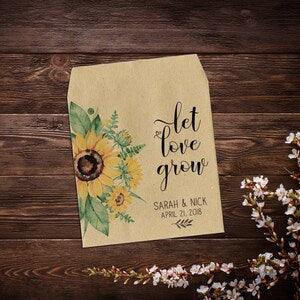 Custom Seed Packets, Sunflower Seed Packets, Seed Packet Favor, Seed Favor, Sunflower Favor, Rustic Wedding Favor, Garden Wedding, Boho x 25
