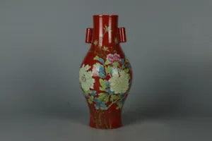 12.4" Antique dynasty Porcelain yongzheng mark colour enamels peony flowers vase