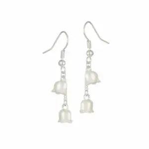 Lily of the Valley Enamel and Silver Tone Drop Pierced Earrings