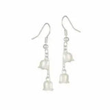 Lily of the Valley Enamel and Silver Tone Drop Pierced Earrings