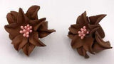 Handmade Brown Leather Lily Flower Vintage Ring - 3 cm - Adjustable