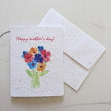 Mother's day card, watercolor bright flower bouquet on plantable paper or watercolor white paper, worn out borders, happy mother's day