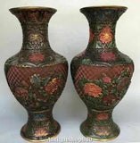 15" Old Wood Lacquerware Painting Qing Dynasty Peony Flower Bottle Vase Jar Pair