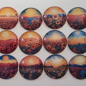 Colourful Sunflower Glass Magnets, Post Impressionism look, Van Gogh Style, Gift for Flower Lover, Summer Gift