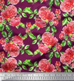 Soimoi Velvet Fabric Leaves & Peony Floral Printed Fabric 1 metre-ltk