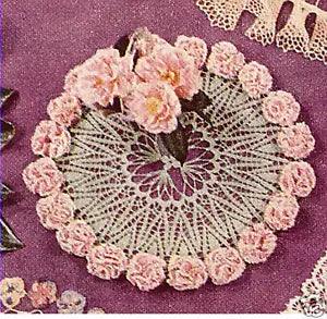 Vintage Crochet PATTERN to make Carnation Design Doily Flower Mat Centerpiece Ca