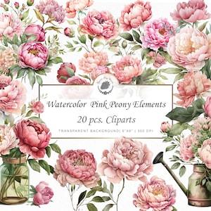 Watercolor Pink Peony Dreams Pink Peonies Clipart Bundle Delicate Romantic Floral Illustrations Wedding shabby chic floral art collection