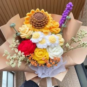 crochet sunflower bouquet,crochet rose bouquet,knitted flower,gift for her,christmas gift,Graduation Gifts,christmas gift,mother's dayGifts
