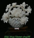 15.3'' China Natural Xiu Pink Jade Carve Bird Animal Peony Flower Basket Statue