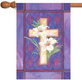 Toland Lily & Cross 28x40 Purple Easter Flower Stained Glass House Flag