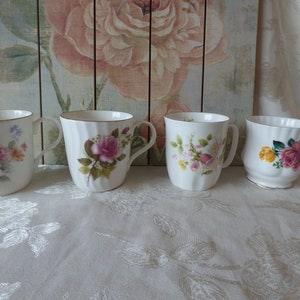 Mismatched China - set of 4 floral English bone china mugs - tea party china - wedding china - scroll down for listing details/shipping
