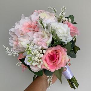 Pink bridal bouquet/Faux flowers bride bouquet/Bridal bouquet with roses/Wedding bouquet with artificial flowers/Silk Wedding flowers decor/