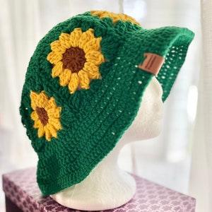 Crochet Bucket Hat, Sunflower Bucket Hat, Bucket Hat, Crochet Hat, Granny Square Hat, Crochet Sun Hat, Sunflower Hat, Crochet Summer Hat