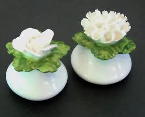 Denton China SALT & PEPPER SHAKER SET Rose Carnation Flowers Cork Stoppers 1.5"