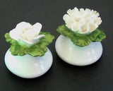 Denton China SALT & PEPPER SHAKER SET Rose Carnation Flowers Cork Stoppers 1.5"