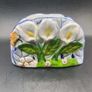 Vintage Ceramic Calla Lily With Butterfly Napkin Holder Gorgeous