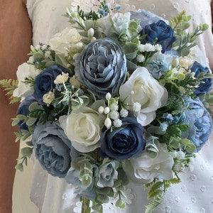 Ivory/dusky blue  natural look artificial wedding flowers