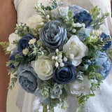 Ivory/dusky blue  natural look artificial wedding flowers