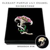 Purple / Orange Lily Enamel Rhinestone Brooch Pin / Microfiber Jewelry Pouch