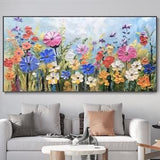 Large Colorful Flowers Canvas Oil Painting Custom Floral Landscape Art Blooming Colorful Flower Field Art Abstract Colorful Flower Field