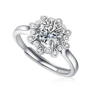 1 Ct Round Cut Moissanite Peonies Flower 925 Silver Wedding Adjustable Ring