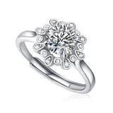 1 Ct Round Cut Moissanite Peonies Flower 925 Silver Wedding Adjustable Ring