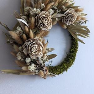 Spring Summer Wreath, Dried Flower Wreath, Front door wreath with flowers, Sola wood flower wreath