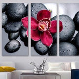 Red Orchid Flower & Spa Decor Wall Art Canvas Print. Zen Art for Spa. Botanical Art Therapy Stones - Giclee office decor, interior design
