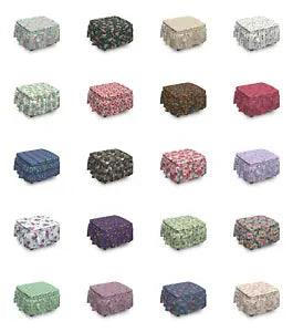 Ambesonne Leaves Design Ottoman Cover 2 Piece Slipcover Set and Ruffle Skirt