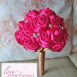 Bridal Bouquet,  Satin Rose Bouquet, Fuchsia and Gold Bouquet, Wedding Flowers